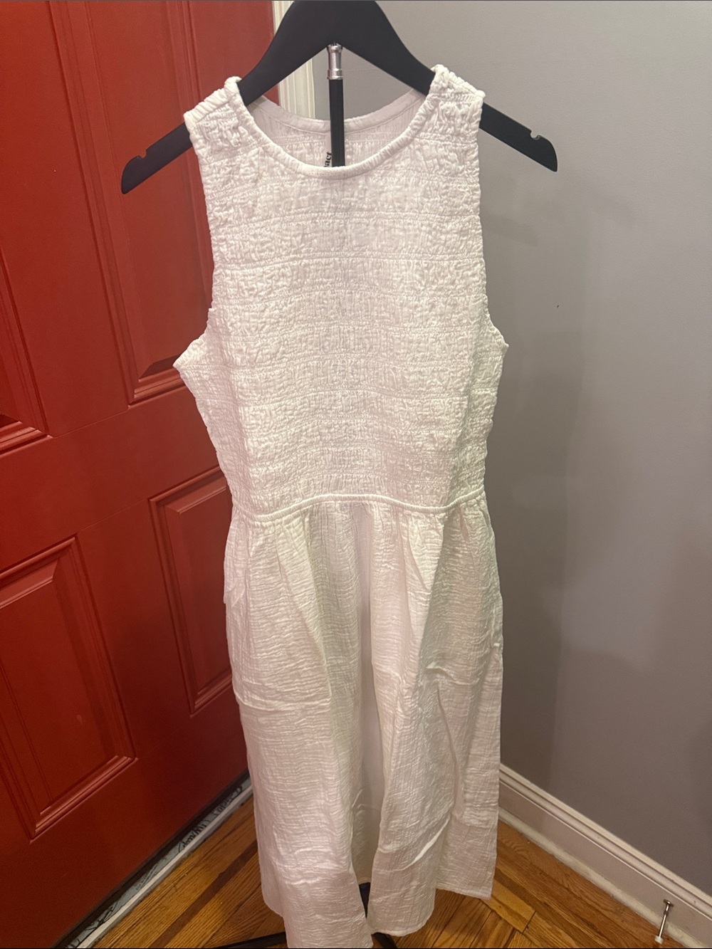 NWOT- PACT ORGANIC COASTAL DOUBLE GAUZE SMOCKED MIDI DRESS- MEDIUM- CREAM - Picture 8 of 16